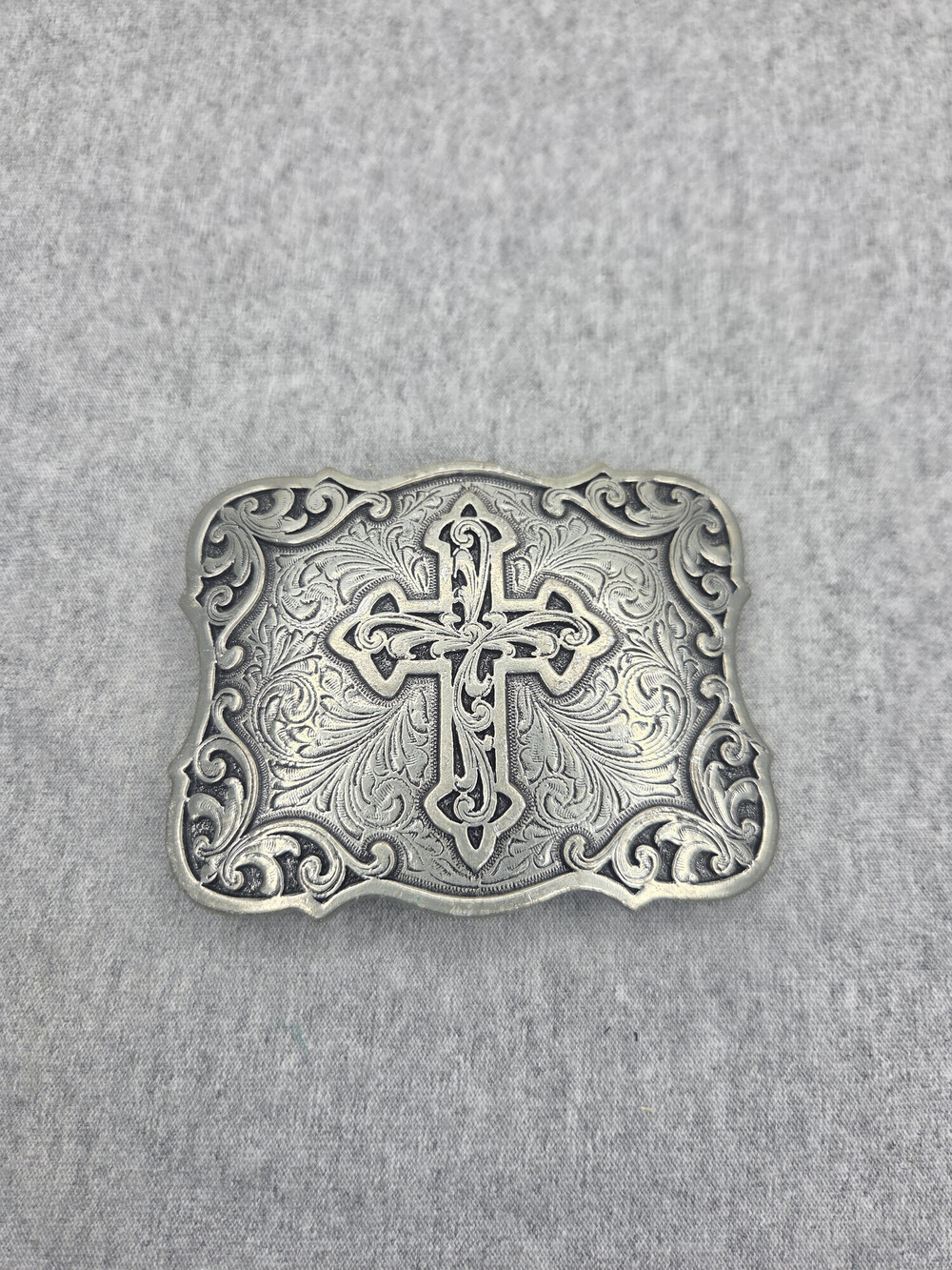 Blazin Roxx Ladies Cross Filigree Square Belt Buckle Silver Heavy Large